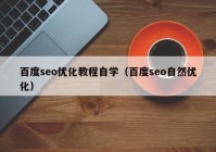 百度seo优化教程自学（百度seo自然优化）